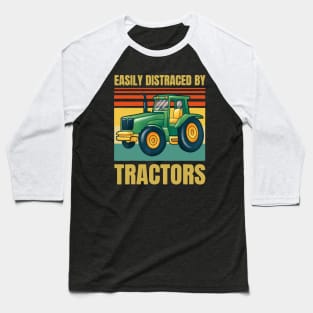 Easily Distracted By Tractors Vintage Baseball T-Shirt